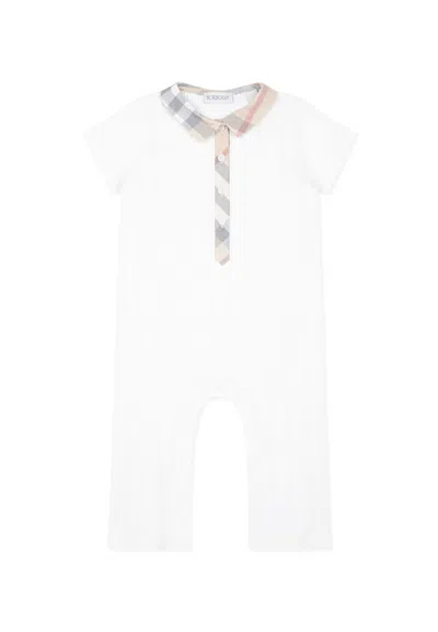 Burberry Ivory Romper For Baby Boy With Vintage Check