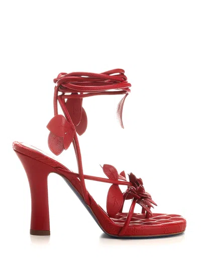 Burberry Ivy Flora Heeled Leather Sandals In Red
