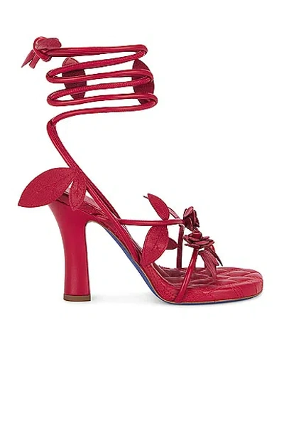 Burberry Leather Ivy Flora Heeled Sandals 105 In Red