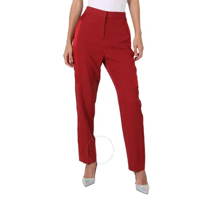 Burberry Jacinda Dark Carmine Silk Satin Side Stripe Wool Tailored Trousers In Red