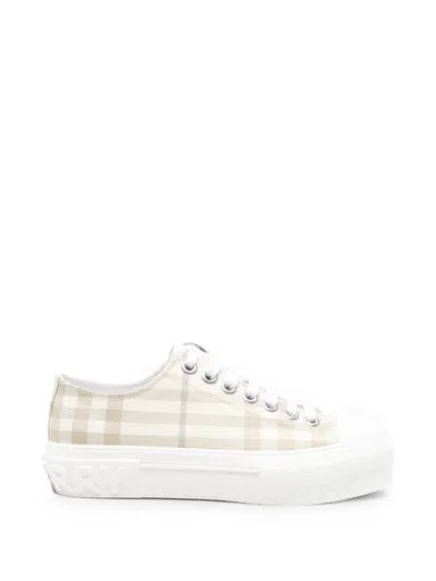 Burberry Jack Large Check Sneakers -  - Nylon - Ivory In Neutral