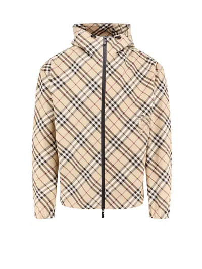 Burberry Traditional Check Nylon Jacket With Ekd Detail In Burgundy