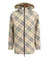 Burberry Check Pattern Hooded Jackets In Beige