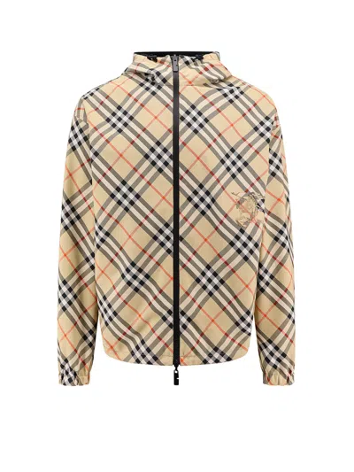 Burberry Traditional Check Nylon Jacket With Ekd Detail In Burgundy