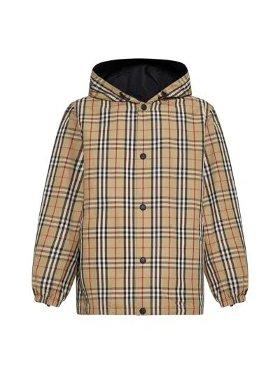 Burberry Rainford Beige Check Nylon Reversible Jacket In Blue