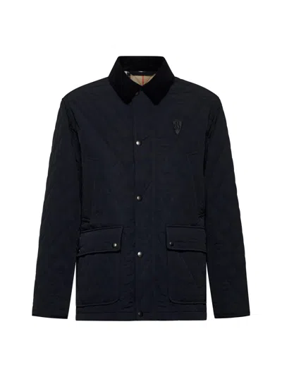 Burberry Black Down Jacket In Black/sand Ip Check