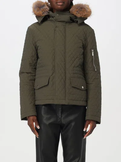 Burberry Short Quilted Jacket With Faux Fur Hood In Green