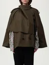 Burberry Cotton Cape With Traditional Check Lining In Green