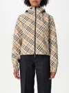 Burberry Hooded Check Pattern Jacket With Elasticated Cuffs In Nude
