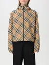 Burberry Check Pattern Hooded Jacket With Zip Pockets In 沙色