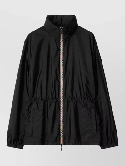 Burberry Jacket High Collar Elasticated Waist Pockets In Black
