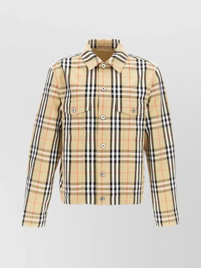 Burberry Jacket Plaid Pattern Front Pockets In Pink