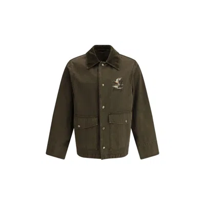 Burberry Cotton Jacket With Corduroy Collar In Juniper
