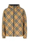 Burberry Beige Reversible Jacket With Ekd Logo Embroidery On The Front And All-over Check Motif In Tech Fabri In Brown