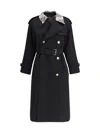 Burberry Women Castleford Long Trench Coat With Check Collar In Black