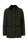 Burberry Quilted Jacket With Corduroy Collar And Pockets In Green