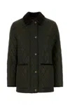 Burberry Quilted Jacket With Corduroy Collar And Pockets In Green