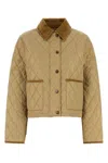 Burberry Oldham Beige Quilted Jacket With Corduroy Collar In Tech Fabric Woman