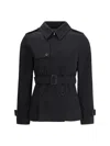 Burberry Short Jacket In Black Cotton. Straight Cut. Button Closure. Adjustable Waistband. In Black