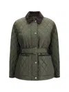 Burberry Quilted Nylon Jacket With Belt In Green