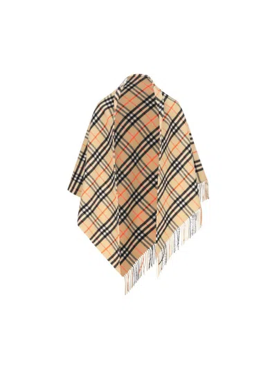 Burberry Check Wool Cashmere Cape In Brown