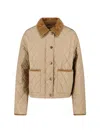 Burberry Cropped Beige Quilted Nylon Jacket Women In Neutral