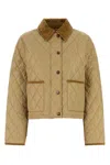 Burberry Oldham Beige Quilted Jacket With Corduroy Collar In Tech Fabric Woman In Brown