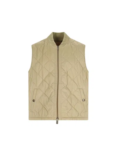 Burberry Quilted Vest Ribbed Collar Sleeveless In Brown