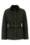 Burberry Quilted Nylon Jacket With Belt In Green