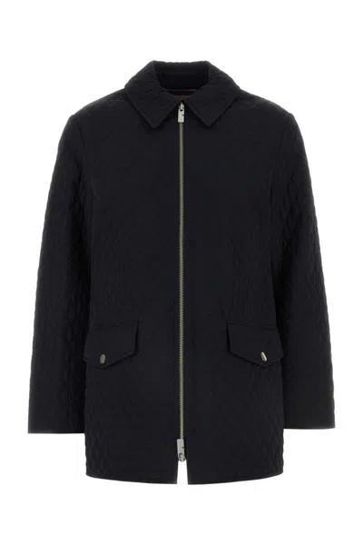 Burberry Collared Neck Quilted Texture Snap Button Pockets In Black