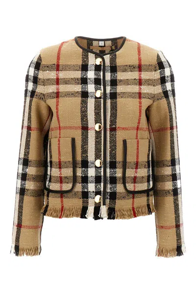 Burberry Multicolor Bouclé Blazer With Fringed Hem