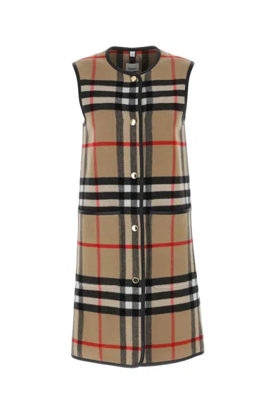 Burberry Checked Long Vest In Beige