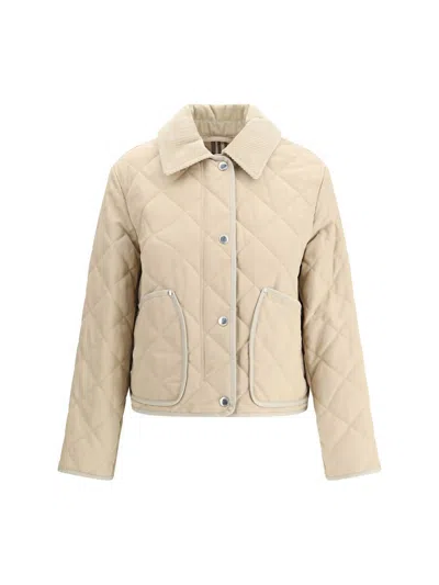Burberry Diamond Quilted Buttoned Jacket In Beige