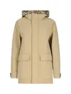 Burberry Quilted Nylon Jacket With Check Hood In Beige