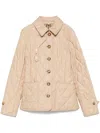 Burberry Beige Single-breasted Down Jacket With Quilted Texture In Stretch Fabric Woman In Neutral