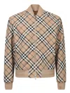 Burberry Signature Check Harrington Bomber Jacket In Beige