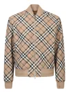 Burberry Signature Check Harrington Bomber Jacket In Beige