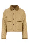 Burberry Quilted Jacket With Corduroy Collar And Pockets In Beige O Tan