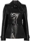 Burberry Short Leather Jacket With Studs And Buckle In Black