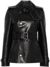 Burberry Short Leather Jacket With Studs And Buckle In Black