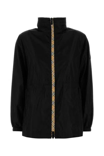 Burberry Women Black Nylon Parka In Animal Print