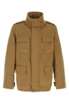Burberry Beige High Neck Jacket With Ekd Embroidery On The Front In Cotton Man In Brown