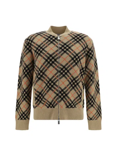 Burberry Check Cashmere Bomber Jacket In Sand