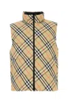 Burberry Beige Sleeveless Vest With All-over Check Motif In Tech Fabric Man