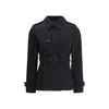 Burberry Short Jacket In Black Cotton. Straight Cut. Button Closure. Adjustable Waistband.