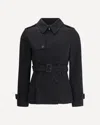 Burberry Short Jacket In Black Cotton. Straight Cut. Button Closure. Adjustable Waistband.
