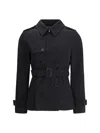 Burberry Short Jacket In Black Cotton. Straight Cut. Button Closure. Adjustable Waistband. In Black
