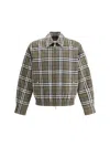 Burberry Men Check Pattern Wool Harrington Jacket In Gray