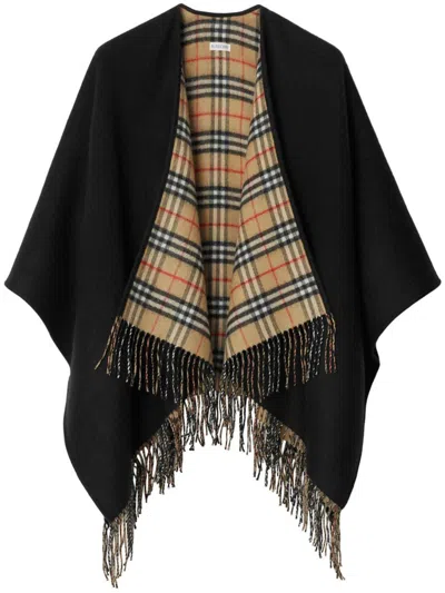 Burberry Reversible Wool Cape In Black