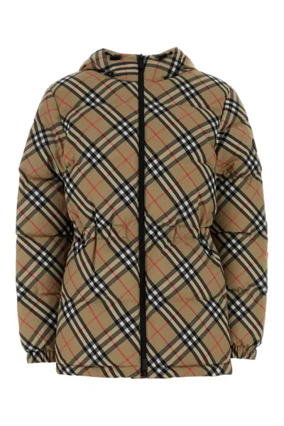 Burberry Padded Jacket With Embroidered Design And Hood In Brown